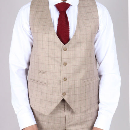 Mens IM2 Classic Plain Beige 3 Piece Suit