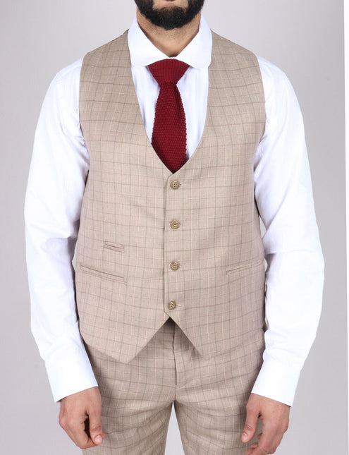 Mens IM2 Classic Plain Beige 3 Piece Suit