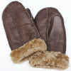 Unisex Brown Cream Real Sheepskin Leather Shearling Gloves Warm Mittens