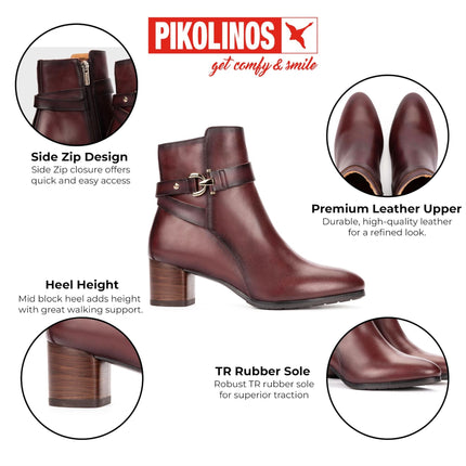 Pikolinos Women's Red Leather Ankle Heeled Boots - Calafat