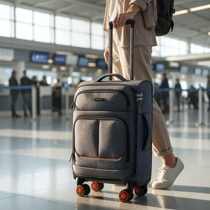 Soft Shell Linen Cabin Suitcase 56x37x24cm 8 Wheel Hand Luggage