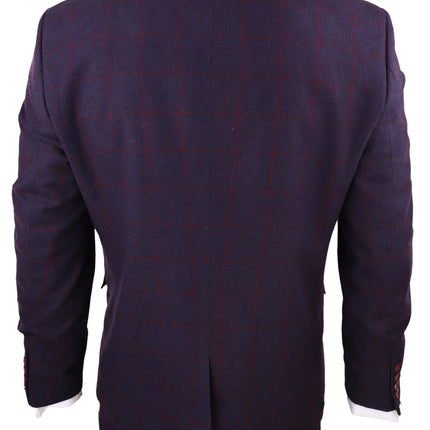 Mens 3 Piece Tweed Suit Plum Purple Check Peaky Blinders Classic 1920 Gatsby