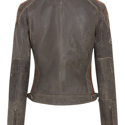 Womens Biker Racing Badges Leather Jacket-Eastleigh