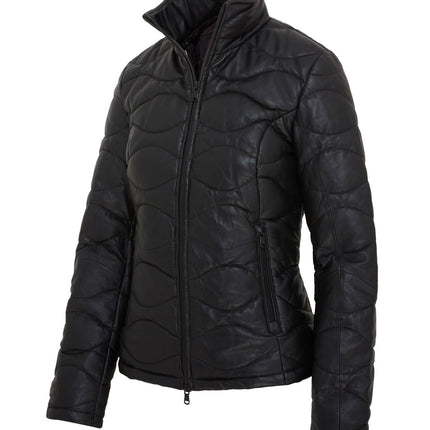 Womens Puffer Warm Quilted Leather Bomber Jacket