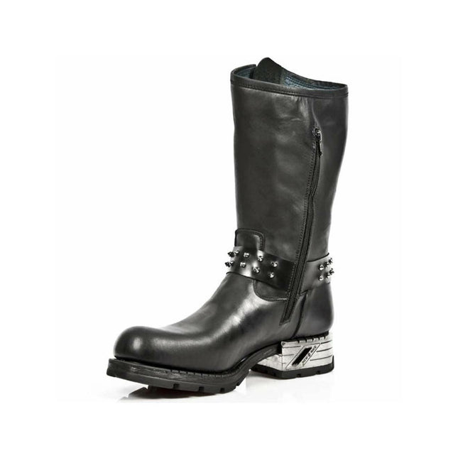 New Rock Men's Black Leather Gothic Cowboy Boots - MR030-S1