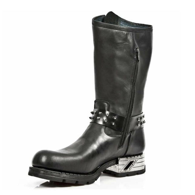 New Rock Men's Black Leather Gothic Cowboy Boots - MR030-S1