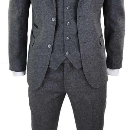 Mens 3 Piece Grey Wool Tweed Vintage Retro Suit