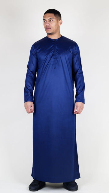 Men's Navy Blue Thobe Robe Satin Emirati Islamic Jubba Eid Regular Fit