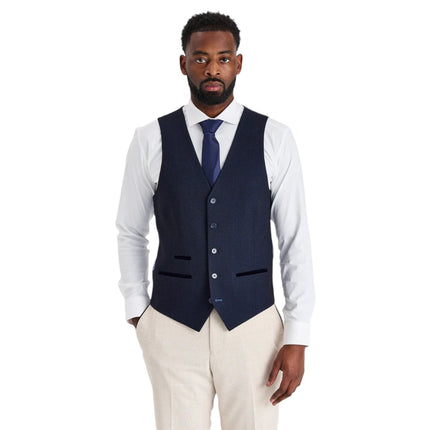 Men's Check Cream Blazer Navy Waistcoat Wedding 3 Piece Suit - Regent