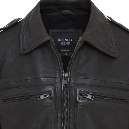 Men's Black Lamb Leather Biker Zipped Vintage Jacket