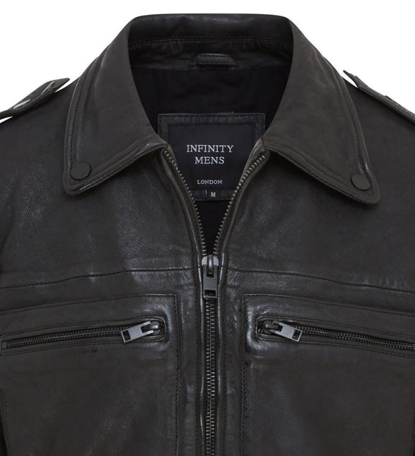 Men's Black Lamb Leather Biker Zipped Vintage Jacket