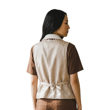 Women's Cream Herringbone Wool Tweed Check Tailored Waistcoat - WS-1
