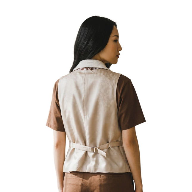 Women's Cream Herringbone Wool Tweed Check Tailored Waistcoat - WS-1