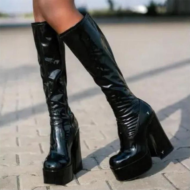 Windsorsmith Womens Black Knee-High Sock Platform Goth Heel Boots - Saucy