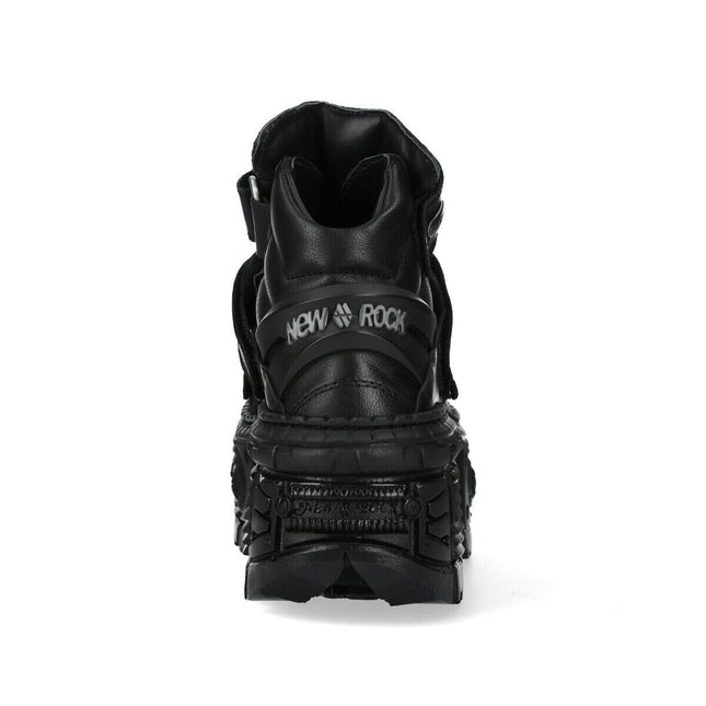 New Rock Metallic Ankle Black Leather Boots-WALL285-S2