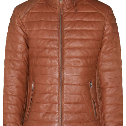 Mens Tan Quilted Leather Puffer Jacket - Tallinn
