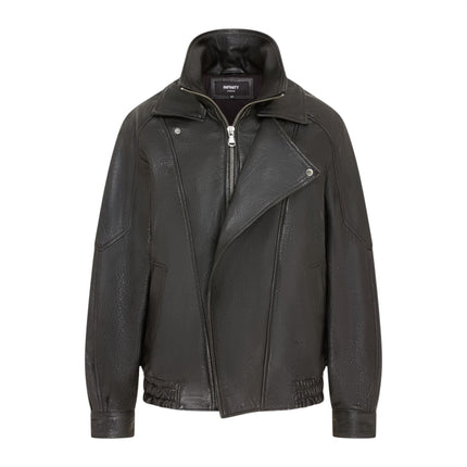 Mens Black Lamb Leather Biker Blouson Jacket - Big Bomber