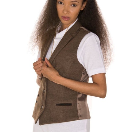 Womens Tweed 1920s Herringbone Light Brown Waistcoat