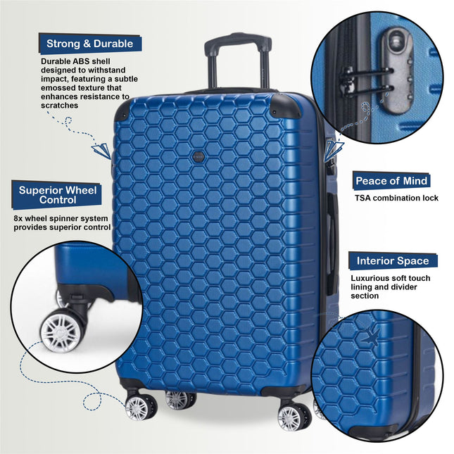 Strong ABS Hardshell Cabin Suitcase 55 x 40 x 20 cm Luggage Suitable for Easyjet, Ryanair