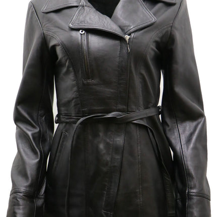 Womens Leather Long Biker Jacket-Muscat
