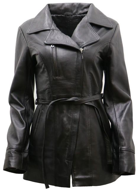 Womens Leather Long Biker Jacket-Muscat