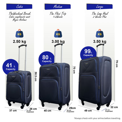 Soft Shell Lightweight Nylon Suitcase Set 4 Wheel Travel Case Holiday Bags