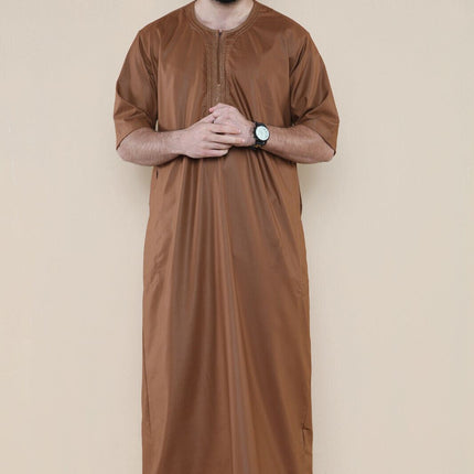 Mens Brown Thobe Jubba Islamic Arab Moroccan Saudi Zipped Kaftan Arab Robe