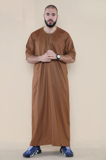 Mens Brown Thobe Jubba Islamic Arab Moroccan Saudi Zipped Kaftan Arab Robe