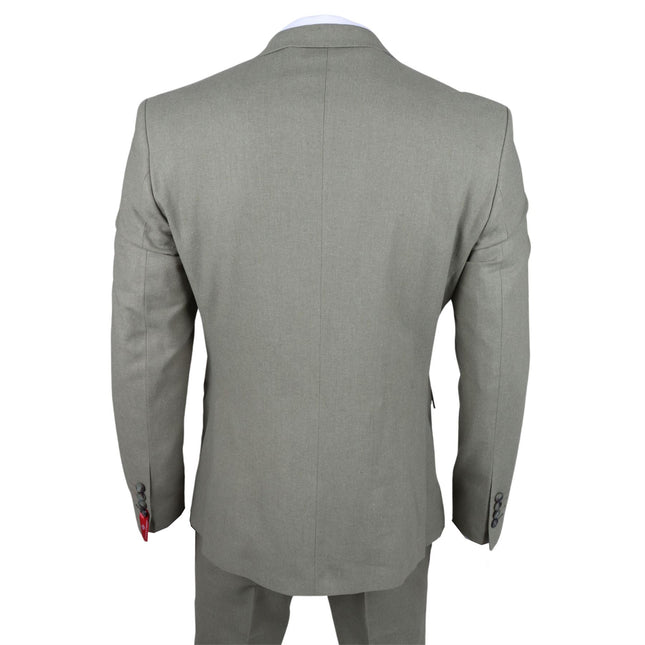 Men's Sage Green Tailor Fit 3 Piece Linen Summer Wedding Suit