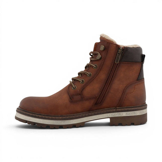 Mustang Men's Cognac Brown Faux Leather Winter Lace-Up Ankle Boots - M0091001