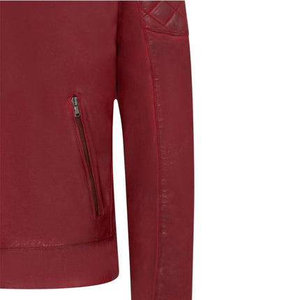 Mens Red Leather Quilted Shoulder Biker Jacket - Rock