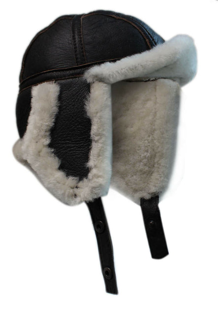 Men's B3 Brown Cream RAF Aviator Sheepskin B-55 WW2 Trapper Flying Hat