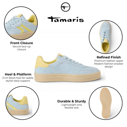 Tamaris Women's Blue Leather Yellow Stripes Trainers Sneaker Shoes