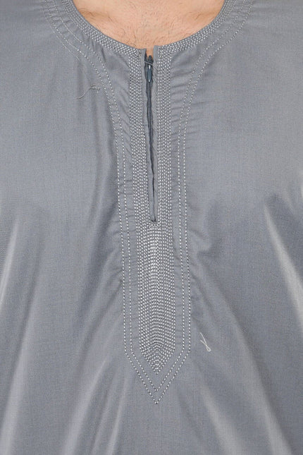 Mens Grey Thobe Jubba Islamic Arab Moroccan Saudi Zipped Kaftan Arab Robe