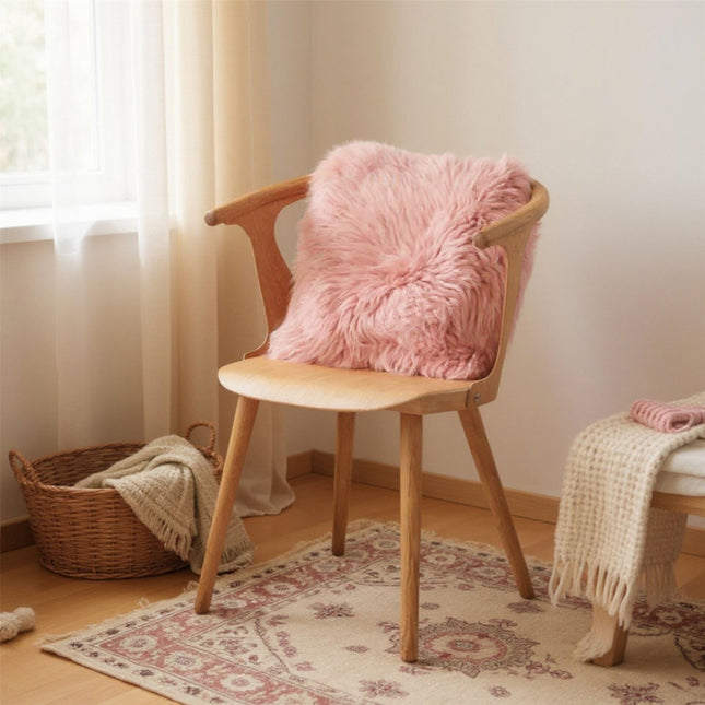 Genuine Sheepskin Pink  40x40cm Real Wool Single Sided Cushion