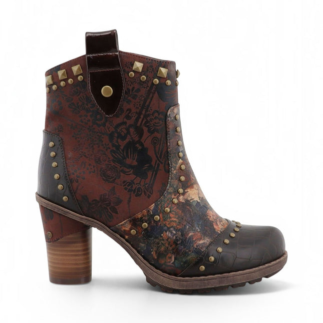 Mustang Women's Brown Floral Heeled Ankle Boots - M0162012