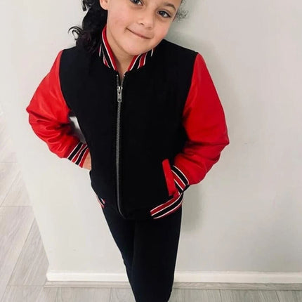 Kids Varsity Bomber Jacket with Real Leather Sleeves
