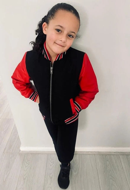 Kids Varsity Bomber Jacket with Real Leather Sleeves