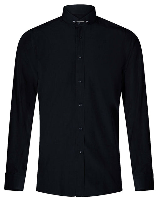 Mens Club Collar Black Shirt 1920s Peaky Blinders With Bar Poplin Pin Smart