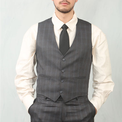 Men's 3 Piece Prince Of Wales Charcoal Suit Workwear