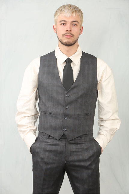 Men's 3 Piece Prince Of Wales Charcoal Suit Workwear