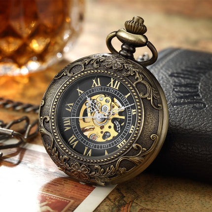 Vinatage Bronze Mechanical Alloy Skeleton Half Hunter Pocket Watch