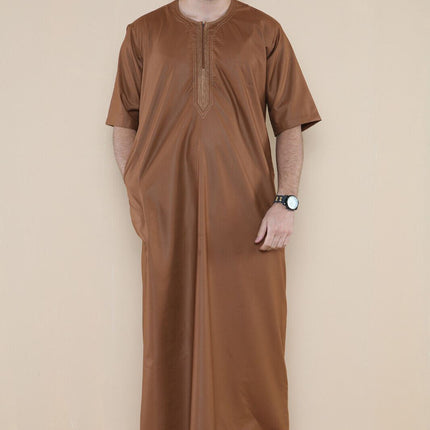 Mens Brown Thobe Jubba Islamic Arab Moroccan Saudi Zipped Kaftan Arab Robe