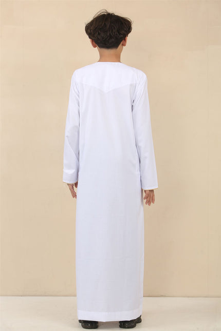 Kid's Boys White Omani Eid Thobe  Saudi Emirati Jubba Robe