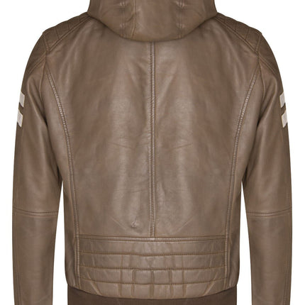 Mens Leather Hooded Retro Bomber Jacket - Skopje