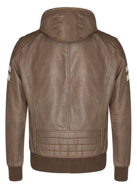 Mens Leather Hooded Retro Bomber Jacket - Skopje