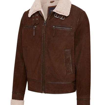 Mens Real Sheep Suede Bomber Jacket Aviator Jacket with Fur Lining