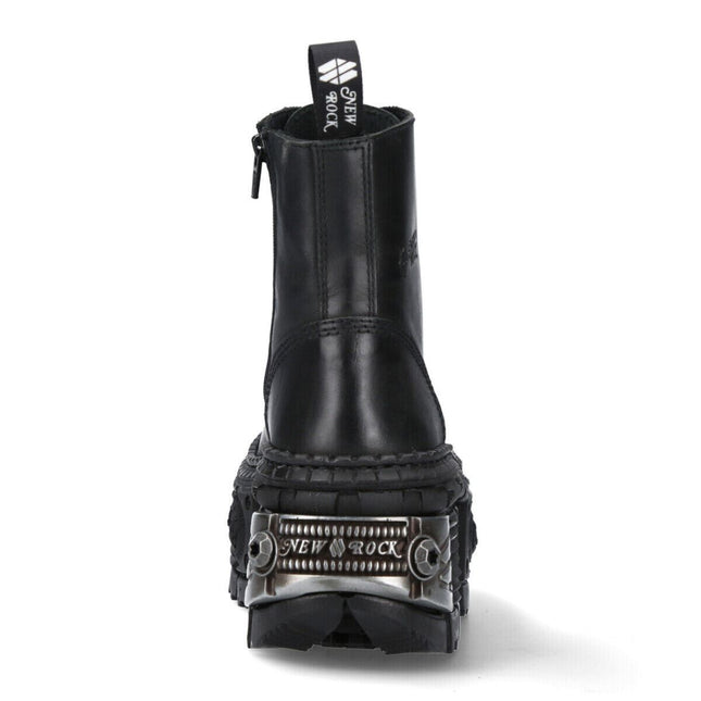 New Rock Metallic Black Leather Boots-WALL083C-S4