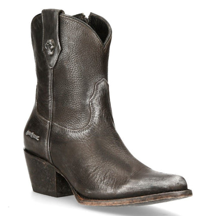 New Rock Black Leather Pointed Cowboy Boots - WSTM006-S1