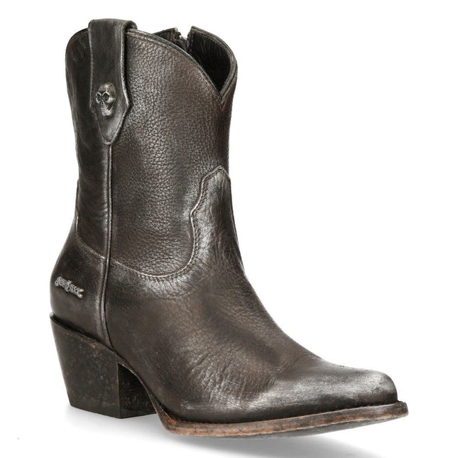 New Rock Black Leather Pointed Cowboy Boots - WSTM006-S1